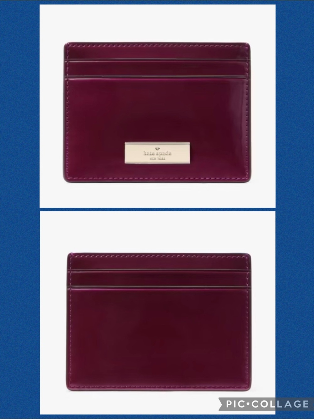 Kate Spade Patent Leather Card Holder in Deep Plum